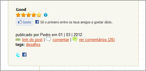 Exemplo da funcionalidade Ratings