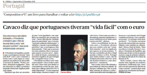 Cavaco, «Vida fácil», in «Público, 21/XII/2011.