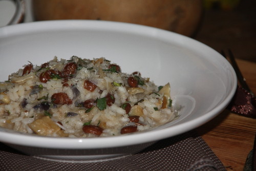 Risotto de bacalhau e feijão