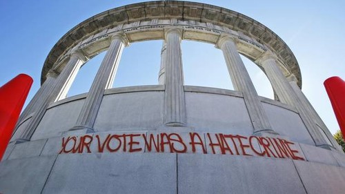 Graffitied on the monument to Jefferson Davis in R