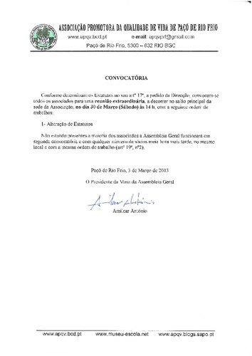 APQV Assembleia Extraordinária