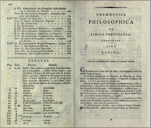 «As duas línguas ou a Grammatica Philisophica...», por Jeronymo Soares Barbosa, Coimbra, na Real Impressaõ da Universidade, 17...