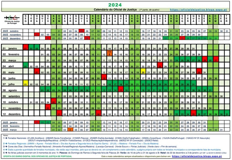 O Supercalendário OJ 2024 Oficial de Justiça