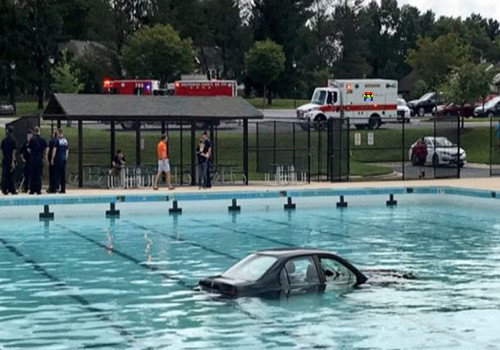 HD Aula de condução acaba com carro na piscina.j