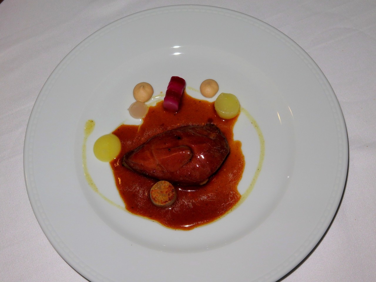 Pigeon with Celeriac, Hazelnut, Sweet-and-sour of red Beetroot with Cepes and fresh gel of Shallot Pigeon with Celeriac, Hazelnut, Sweet-and-sour of red Beetroot with Cepes and fresh gel of Shallot