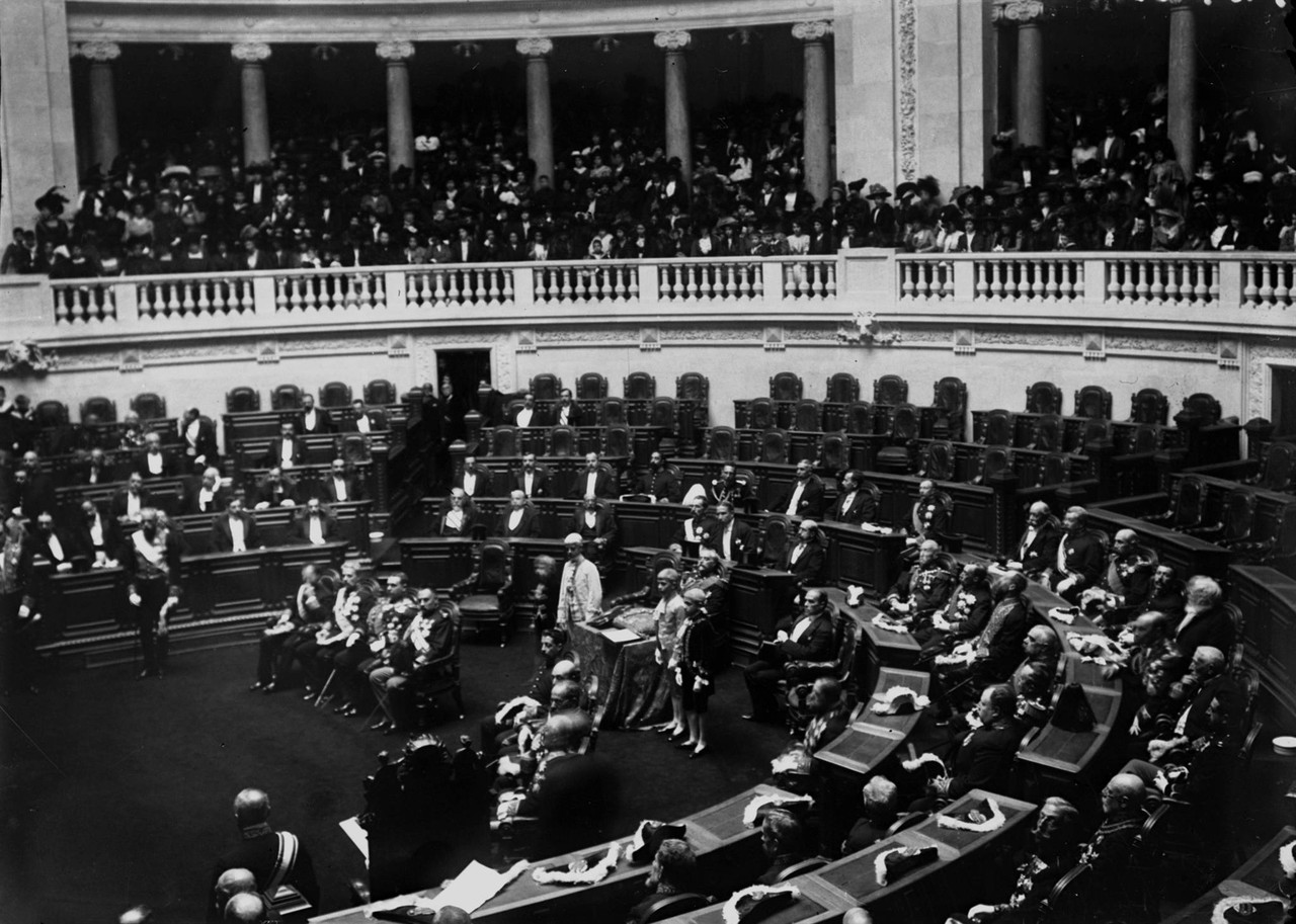 Abertura das Cortes, interior do hemiciclo, 1908, 