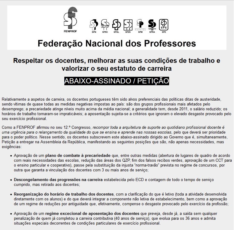Abaixo assinado FENPROF 5 pontos