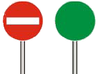 Raquetas de sinalização A utilizar na regulamentação manual do sentido de circulação, as quais devem ter uma das faces de cor verde e a outra representando o sinal proibição C1 (sentido proibido).