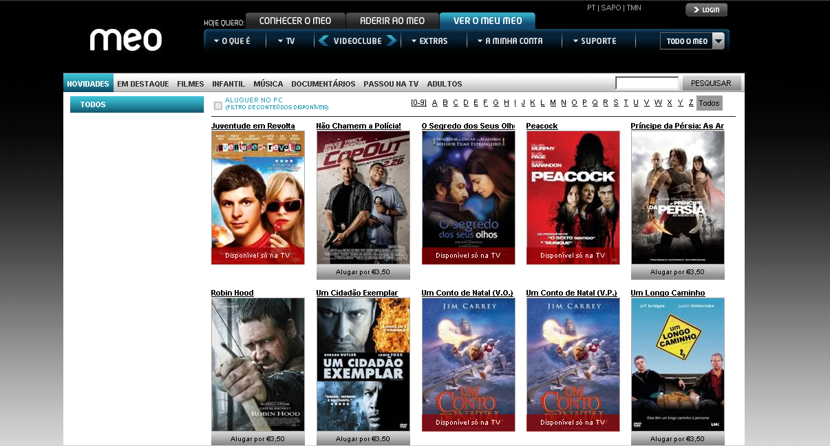 Meo Online: Videoclube no computador